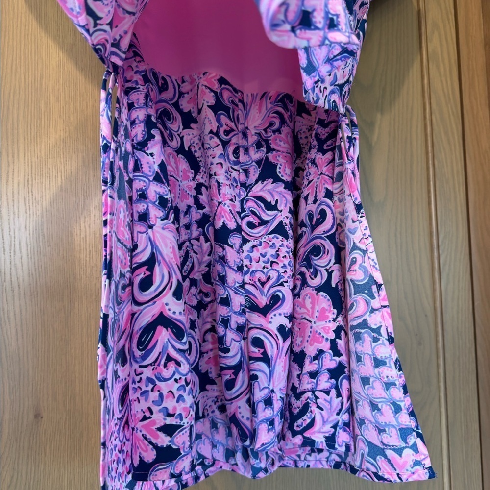 Lilly Pulitzer Pink and Blue Heart Cheetah Skort Dress Slit Side / 6 - Picture 4 of 15